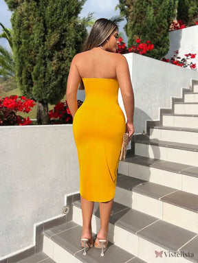 Vestido Curto Tomara Que Caia Assimétrico Com Fenda