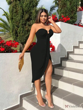 Vestido Curto Tomara Que Caia Assimétrico Com Fenda