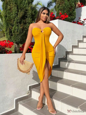 Vestido Curto Tomara Que Caia Assimétrico Com Fenda