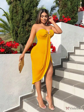 Vestido Curto Tomara Que Caia Assimétrico Com Fenda