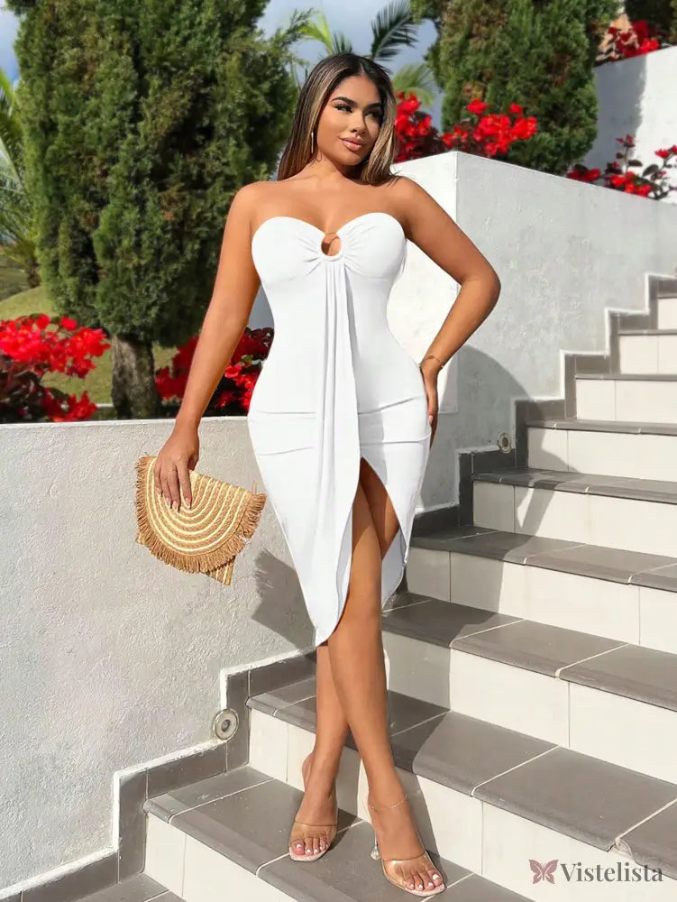 Vestido Curto Tomara Que Caia Assimétrico Com Fenda