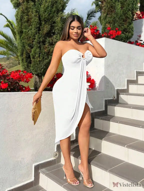 Vestido Curto Tomara Que Caia Assimétrico Com Fenda