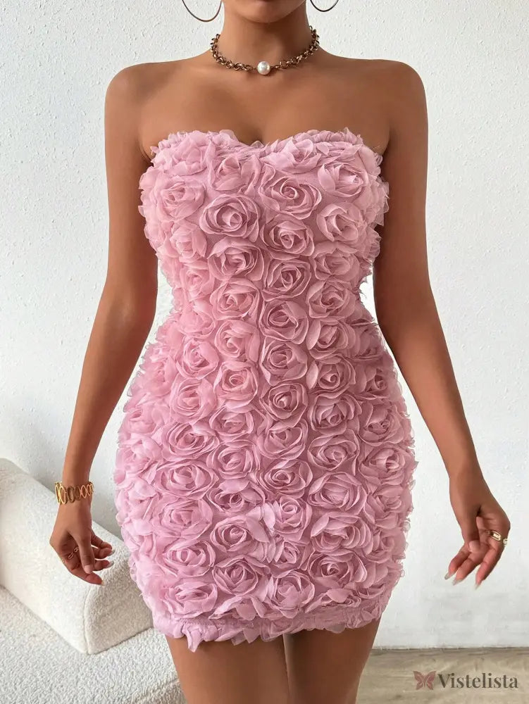 Vestido Curto Tomara Que Caia Com Flores 3D