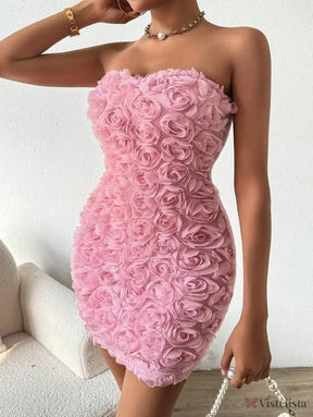 Vestido Curto Tomara Que Caia Com Flores 3D