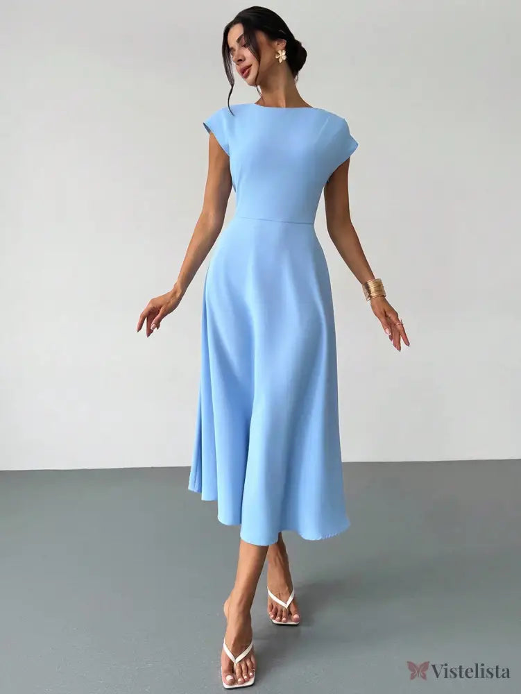 Vestido Midi Evasê Elegante Com Cintura Marcada