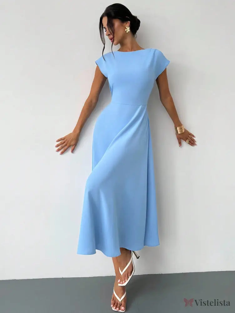 Vestido Midi Evasê Elegante Com Cintura Marcada