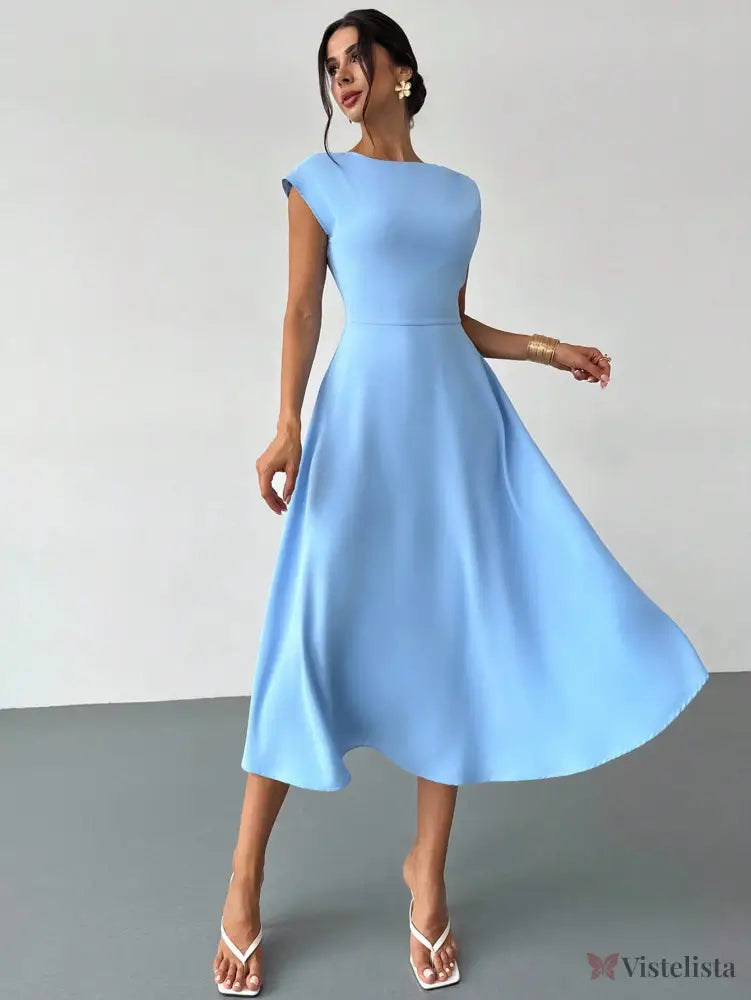 Vestido Midi Evasê Elegante Com Cintura Marcada