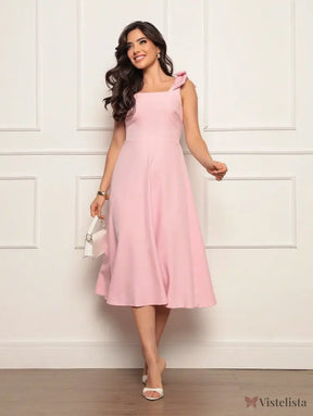 Vestido Midi Evasê Elegante Com Laço No Ombro