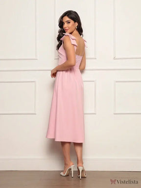 Vestido Midi Evasê Elegante Com Laço No Ombro