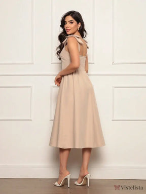 Vestido Midi Evasê Elegante Com Laço No Ombro