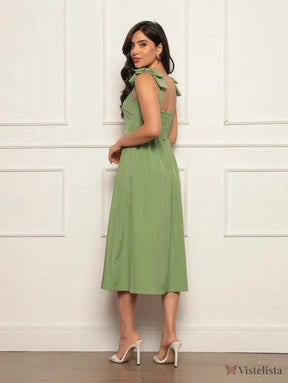 Vestido Midi Evasê Elegante Com Laço No Ombro
