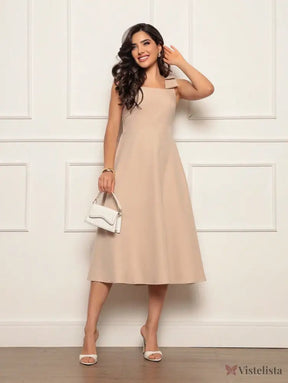 Vestido Midi Evasê Elegante Com Laço No Ombro