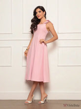 Vestido Midi Evasê Elegante Com Laço No Ombro