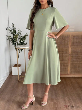 Vestido Midi Evasê Elegante Com Manga Flare