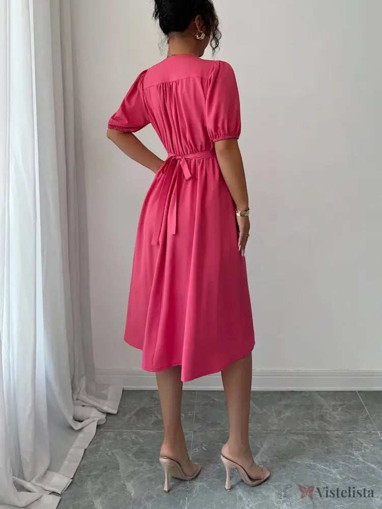 Vestido Midi Evasê Liso Estilo Casual Sofisticado