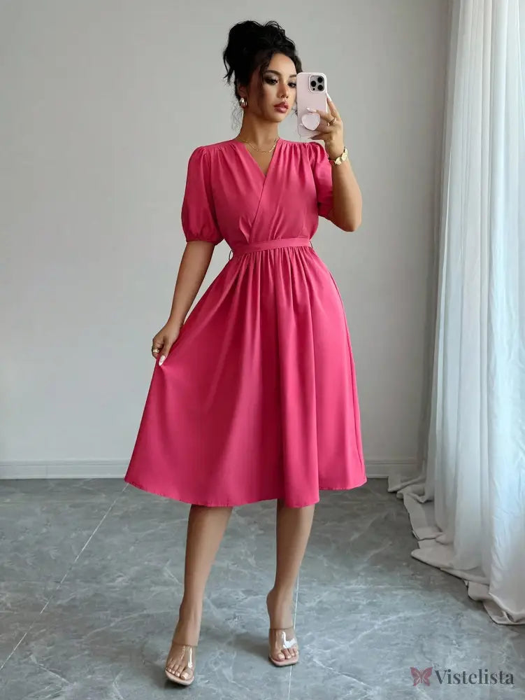 Vestido Midi Evasê Liso Estilo Casual Sofisticado