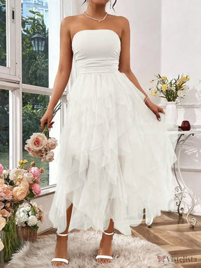 Vestido Midi Tomara Que Caia Com Saia De Camadas Tule