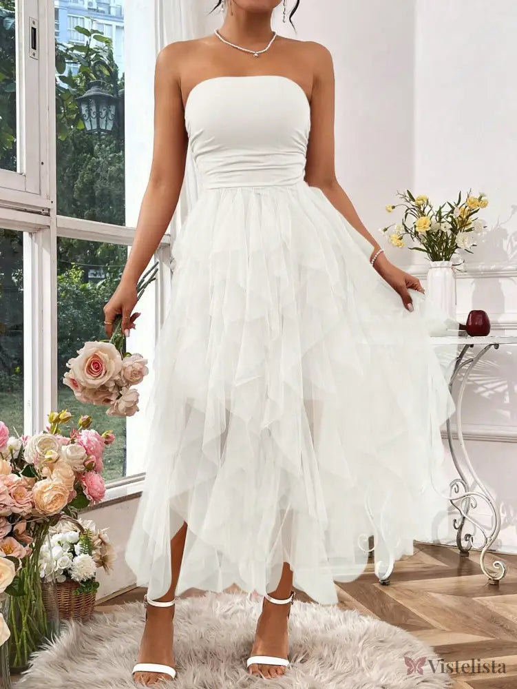 Vestido Midi Tomara Que Caia Com Saia De Camadas Tule