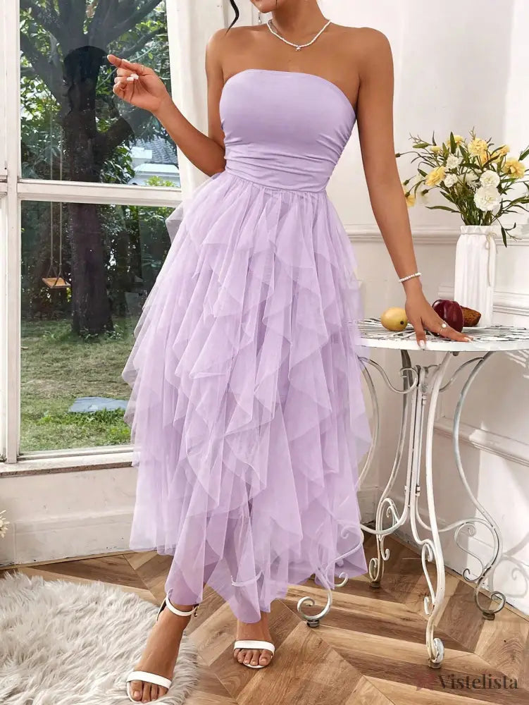 Vestido Midi Tomara Que Caia Com Saia De Camadas Tule