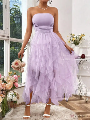 Vestido Midi Tomara Que Caia Com Saia De Camadas Tule