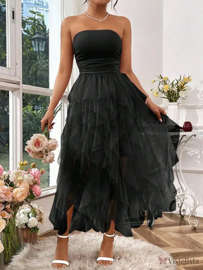 Vestido Midi Tomara Que Caia Com Saia De Camadas Tule