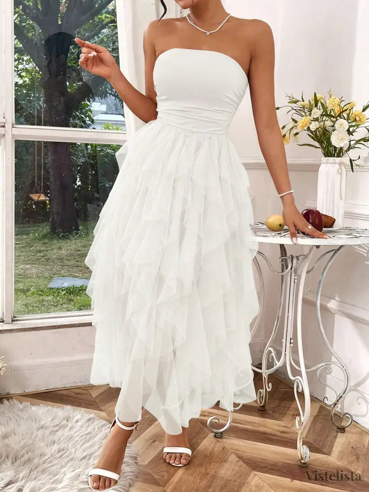 Vestido Midi Tomara Que Caia Com Saia De Camadas Tule