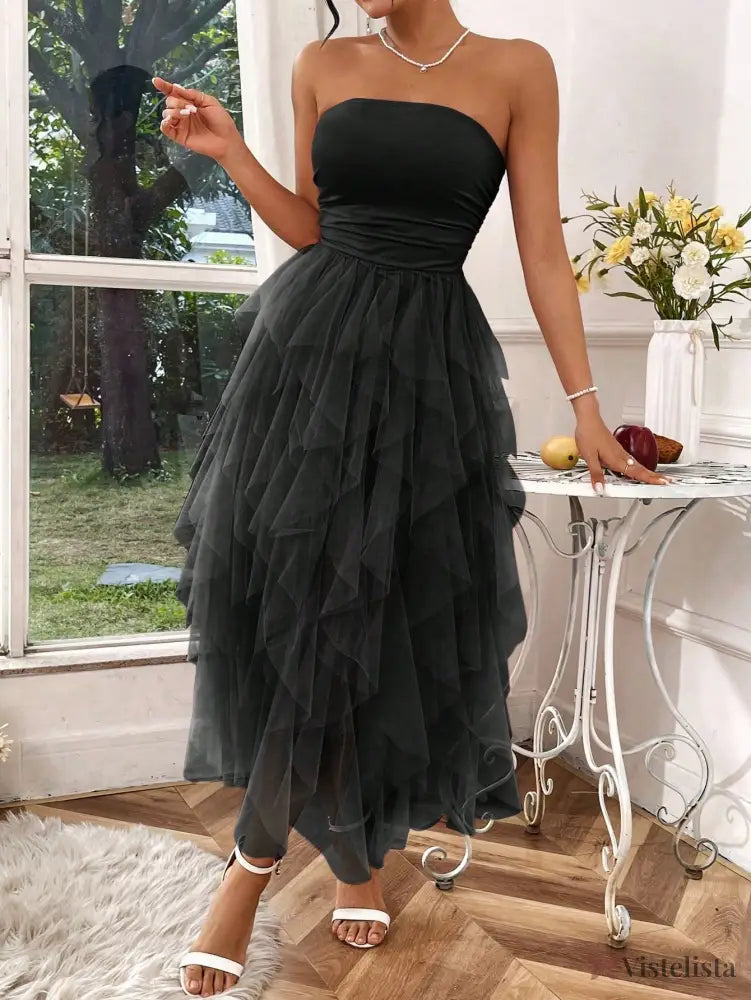 Vestido Midi Tomara Que Caia Com Saia De Camadas Tule