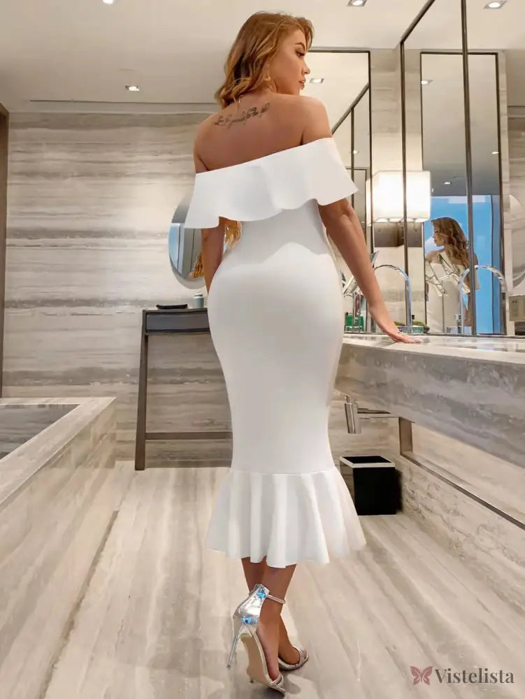 Vestido Midi Tomara Que Caia Justo Com Babado Elegante