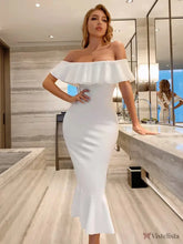 Vestido Midi Tomara Que Caia Justo Com Babado Elegante