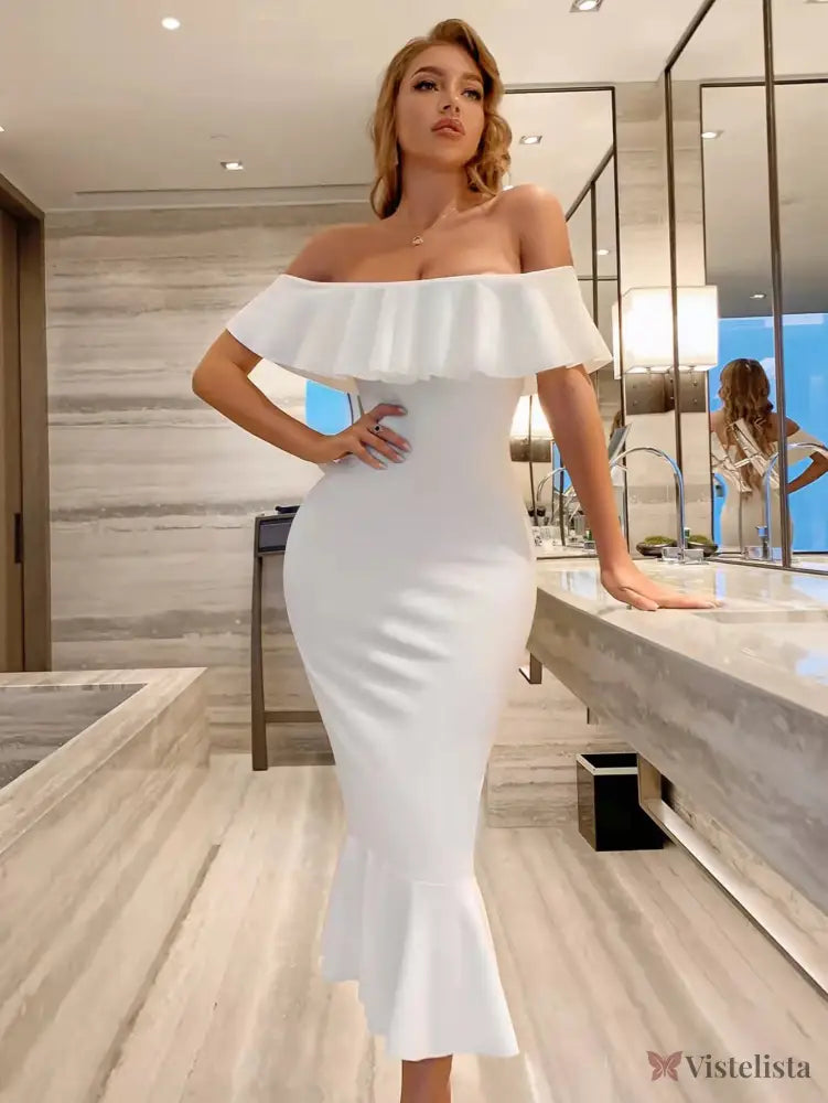 Vestido Midi Tomara Que Caia Justo Com Babado Elegante