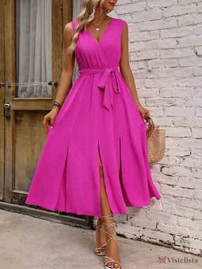 Vestido Midi Transpassado Feminino Com Faixa Na Cintura