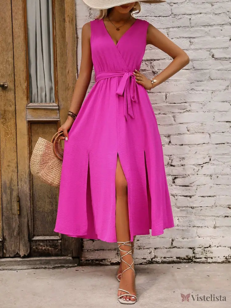Vestido Midi Transpassado Feminino Com Faixa Na Cintura