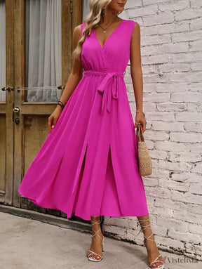 Vestido Midi Transpassado Feminino Com Faixa Na Cintura