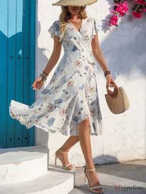 Vestido Midi Transpassado Feminino Decote V Fluido