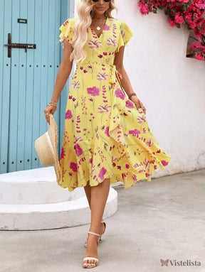 Vestido Midi Transpassado Feminino Decote V Fluido