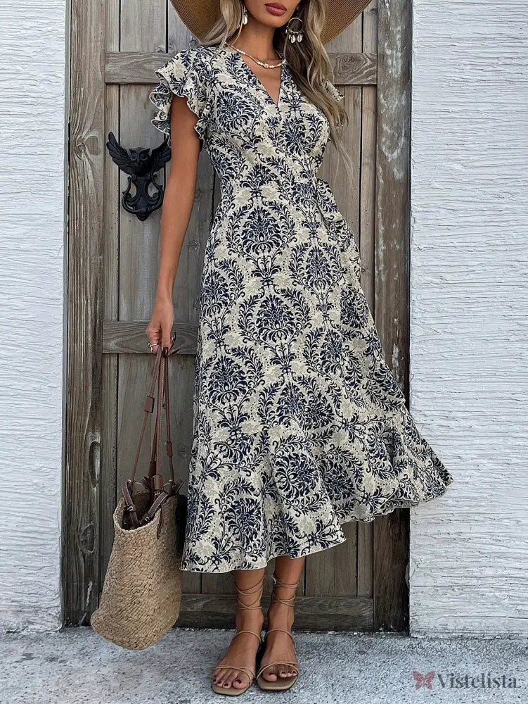 Vestido Midi Transpassado Feminino Decote V Fluido