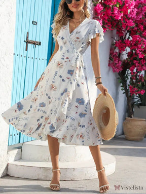 Vestido Midi Transpassado Feminino Decote V Fluido