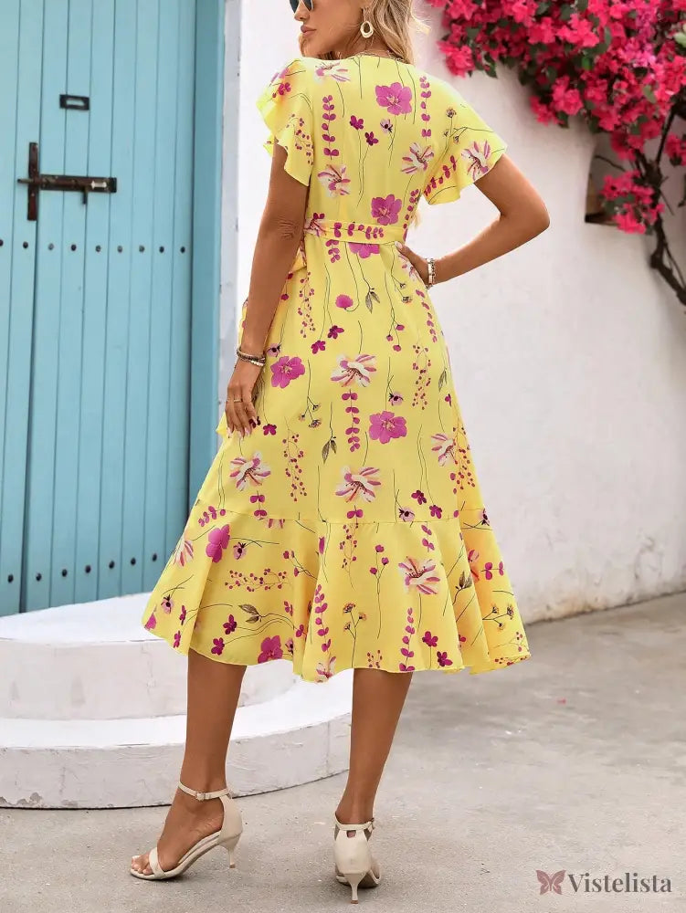 Vestido Midi Transpassado Feminino Decote V Fluido