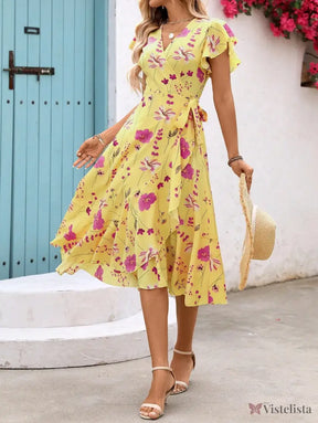 Vestido Midi Transpassado Feminino Decote V Fluido