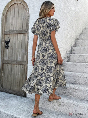 Vestido Midi Transpassado Feminino Decote V Fluido