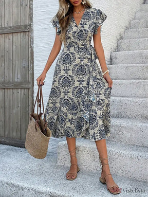 Vestido Midi Transpassado Feminino Decote V Fluido