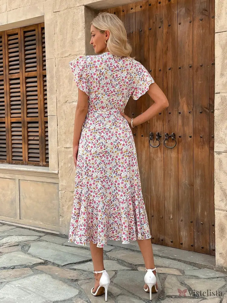 Vestido Midi Transpassado Feminino Decote V Fluido