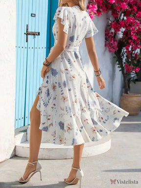 Vestido Midi Transpassado Feminino Decote V Fluido