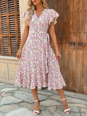 Vestido Midi Transpassado Feminino Decote V Fluido