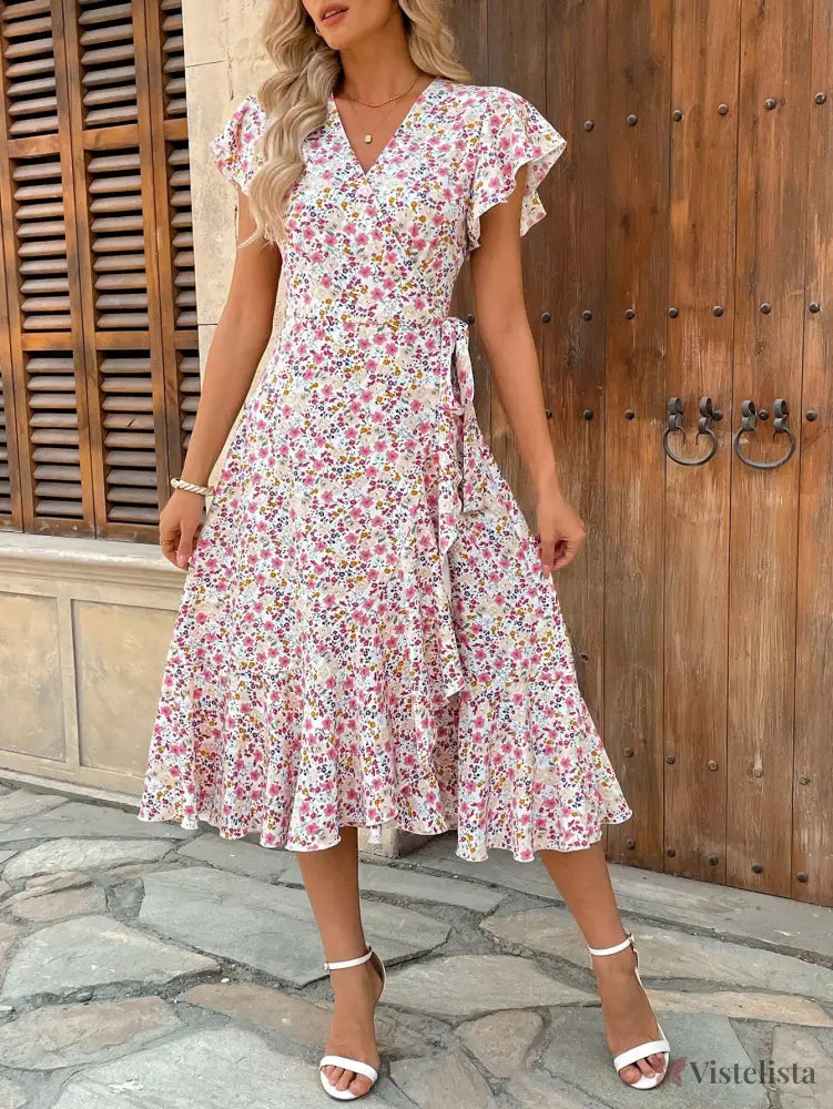 Vestido Midi Transpassado Feminino Decote V Fluido