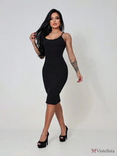 Vestido Midi Tubinho Justo Alças Finas Minimalista