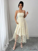 Vestido Midi Tule Bordado Com Estampa De Margaridas