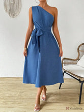 Vestido Midi Um Ombro Só Com Amarração Na Cintura