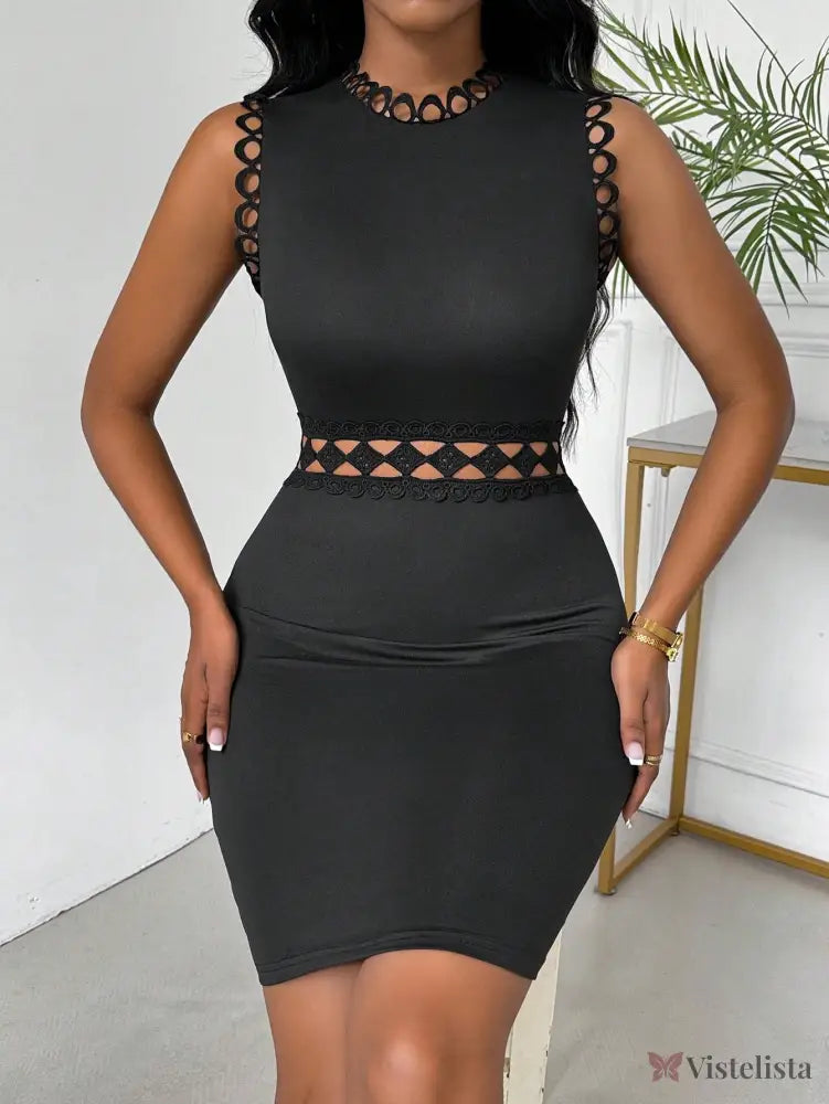 Vestido Tubinho Curto Justo Com Renda Na Cintura Elegante