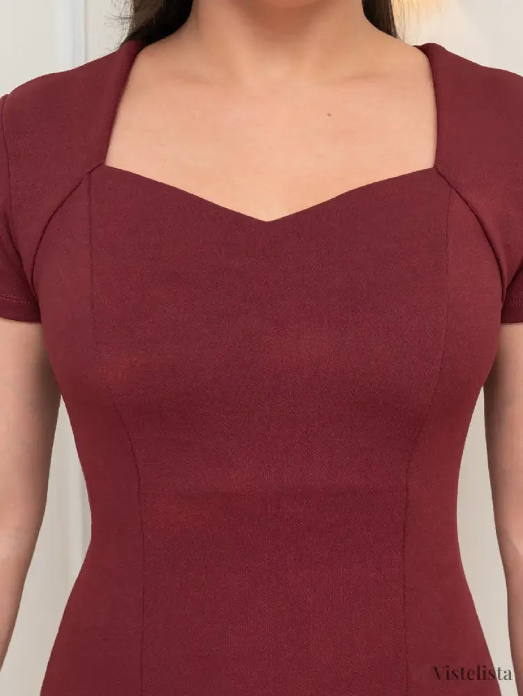 Vestido Tubinho Midi Social Cintura Marcada Decote Coração